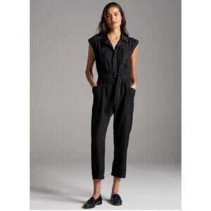 Rowan Lincoln Muscle Tank Button Front Belted Black Cotton Blend Jumpsuit Medium